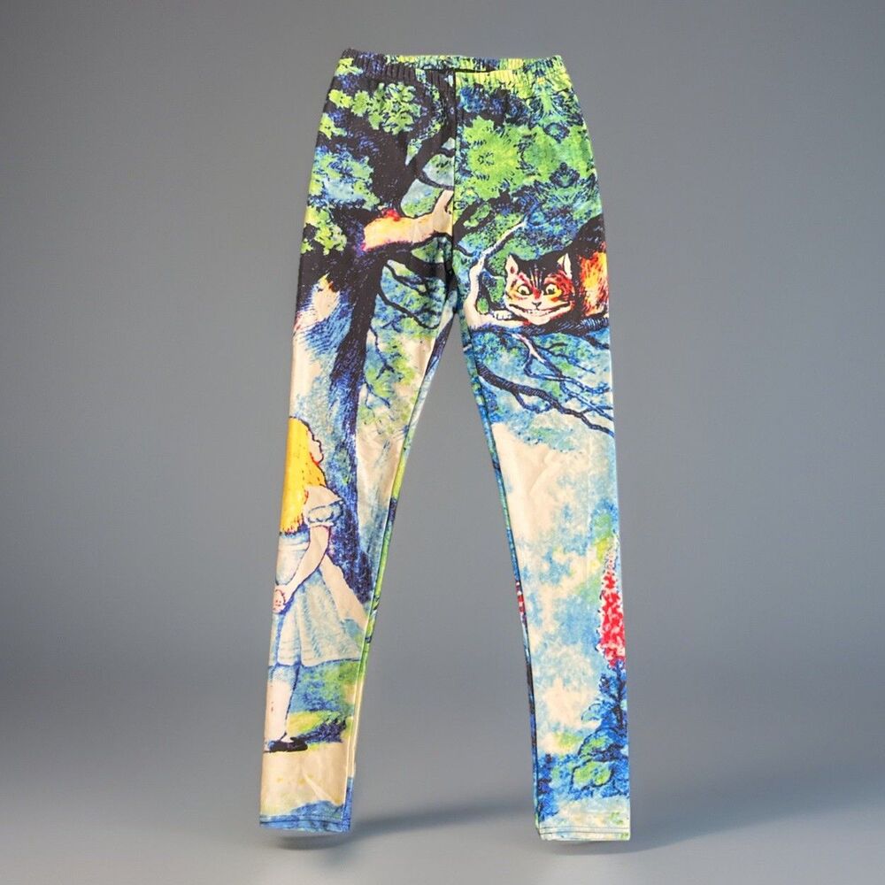 Alice In Wonderland Cheshire Cat Stretch Funky Leggings Size XS-S - Picture 1 of 8